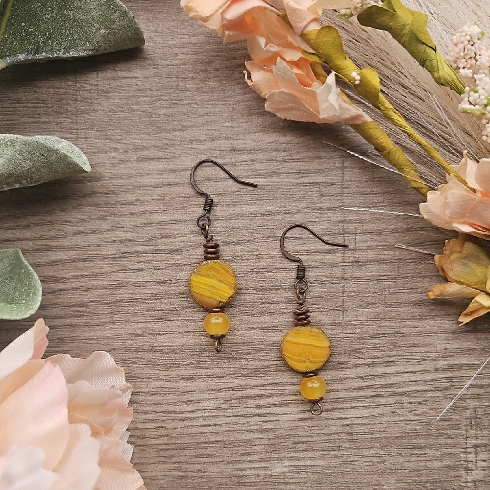 Golden Beaded Drop Earrings